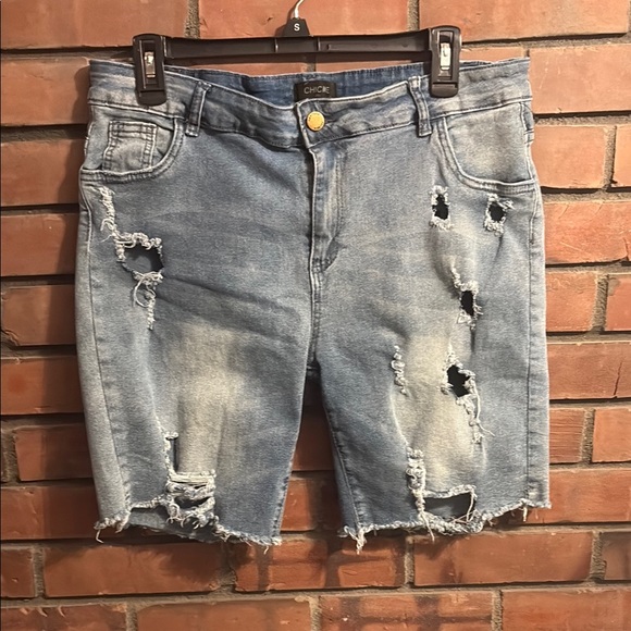 Chic me Blue Jean Shorts Distressed Style - Picture 1 of 3
